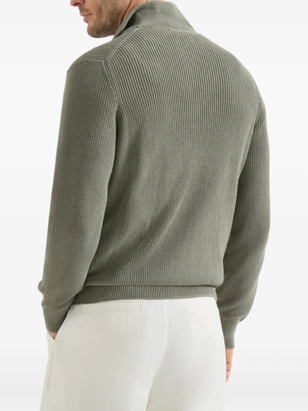 Brunello Cucinelli Katoenen geribbeld vest met rits Groen