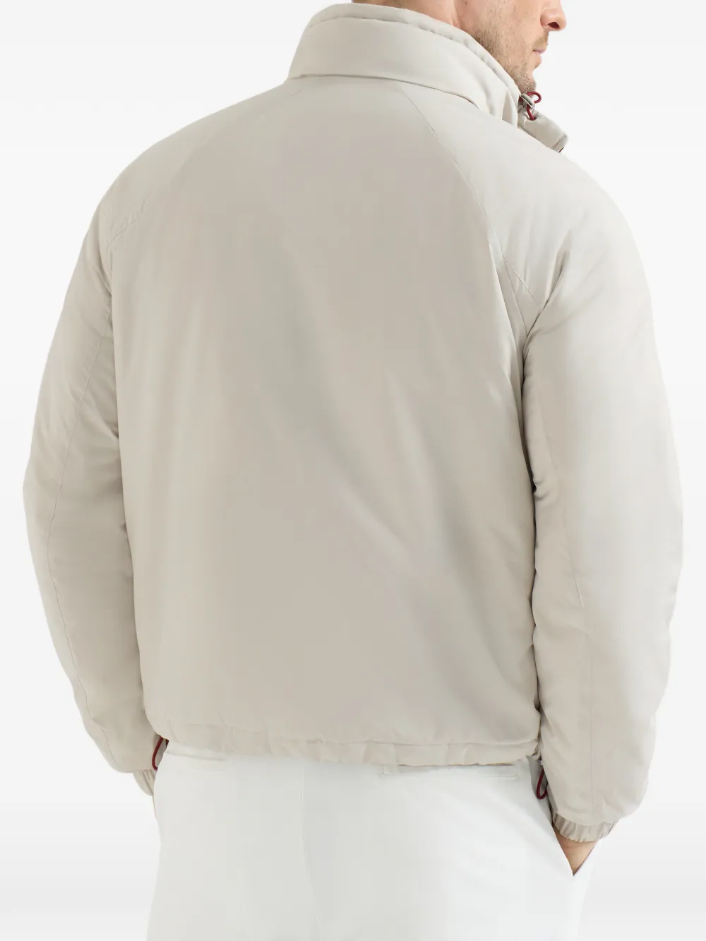 Brunello Cucinelli Lichtgewicht nylon jack met inpakbare capuchon Beige