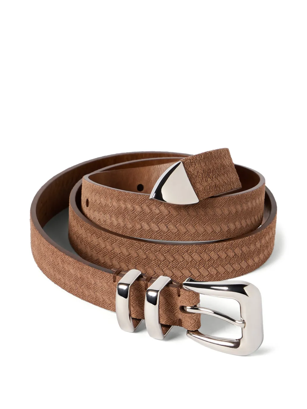Brunello Cucinelli Omgekeerde kalfsleren riem met chevron-design Bruin