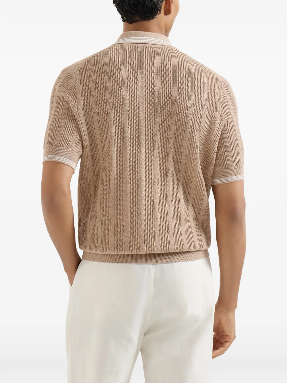 Brunello Cucinelli Katoenen ribgebreide poloshirt met textuur Bruin