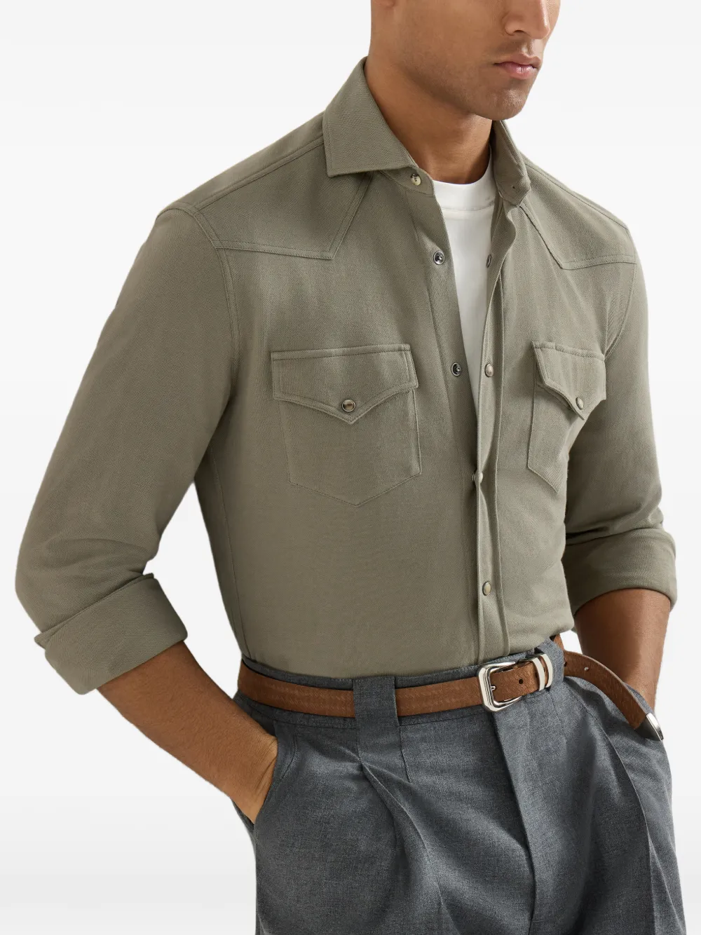 Brunello Cucinelli Western katoenen piqué overhemd Groen
