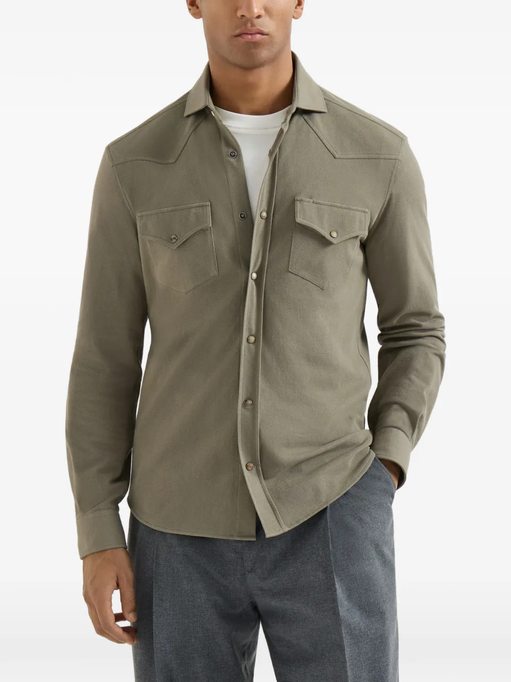 Brunello Cucinelli Western katoenen piqué overhemd Groen