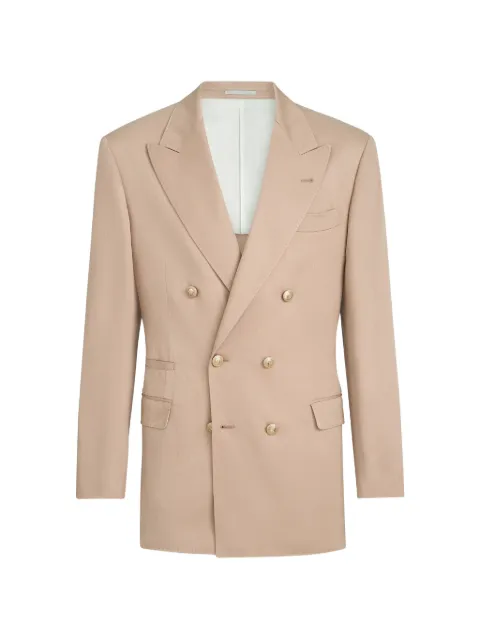 Brunello Cucinelli Délavé-silk and linen gabardine one-and-a-half breasted tailor blazer with metal buttons