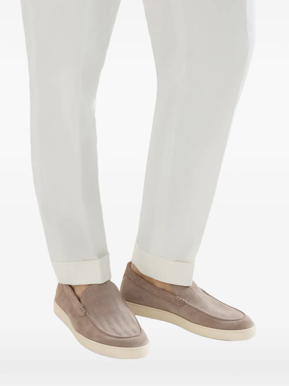 Brunello Cucinelli Suède loafer sneakers met chevron-effect Bruin