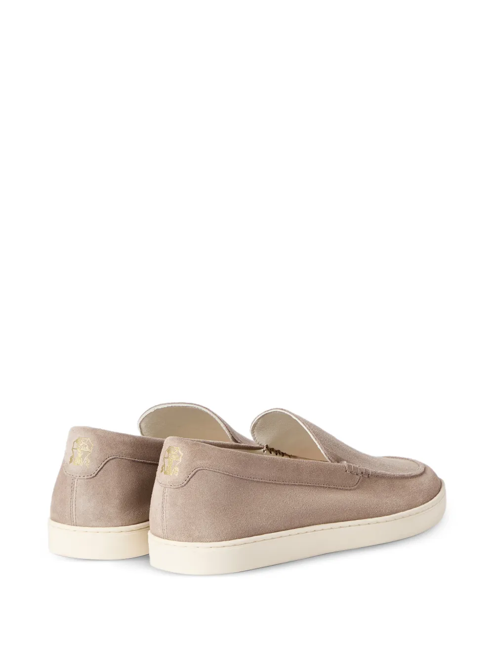 Brunello Cucinelli Suède loafer sneakers met chevron-effect Bruin