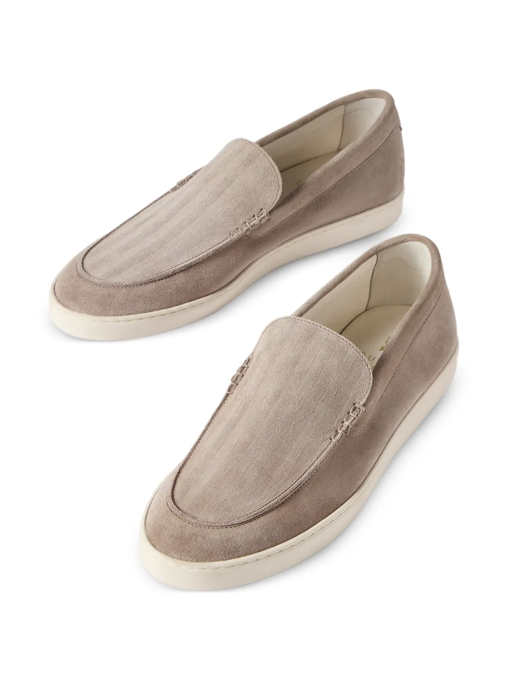 Brunello Cucinelli Suède loafer sneakers met chevron-effect Bruin