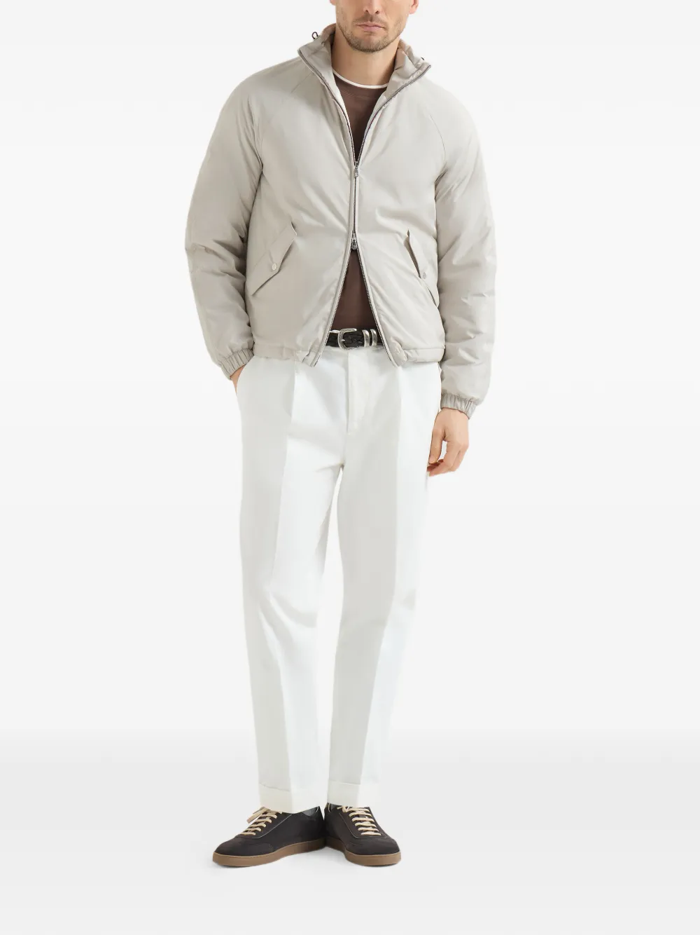 Brunello Cucinelli Katoenen jersey T-shirt met imitatielaag en ronde hals Bruin
