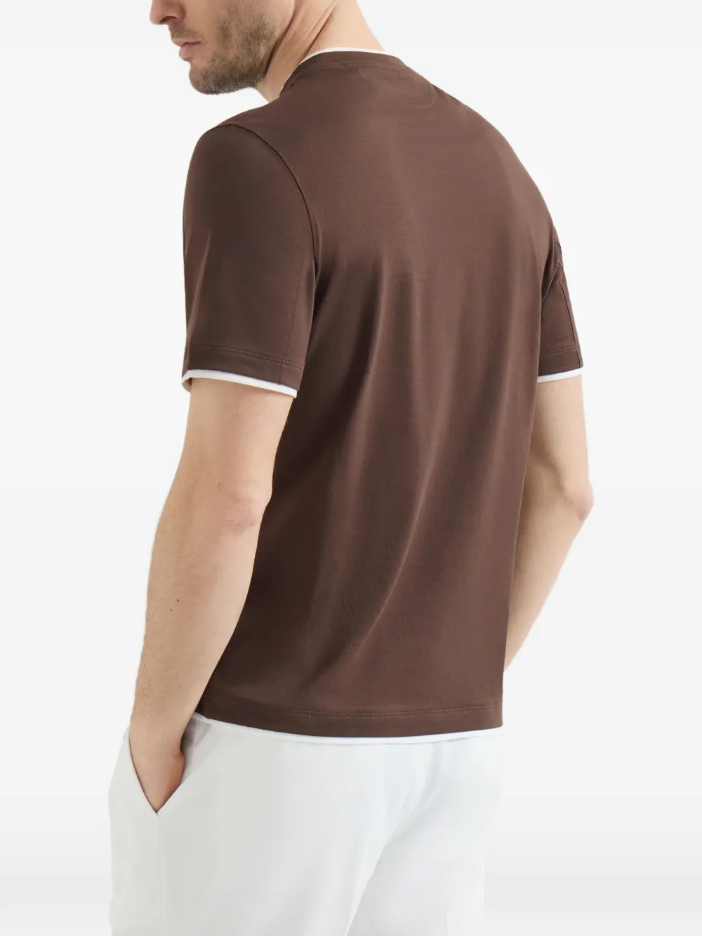 Brunello Cucinelli Katoenen jersey T-shirt met imitatielaag en ronde hals Bruin