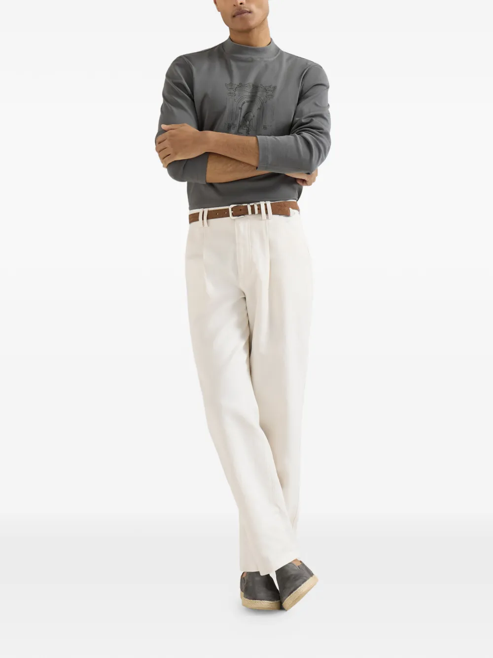 Brunello Cucinelli Katoenen en linnen canvas broek met plooi Beige