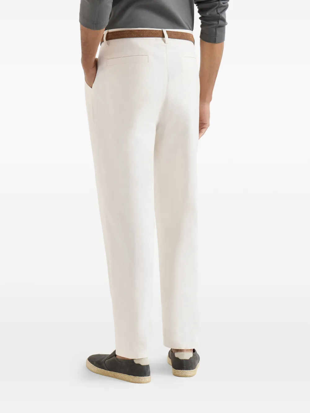 Brunello Cucinelli Katoenen en linnen canvas broek met plooi Beige