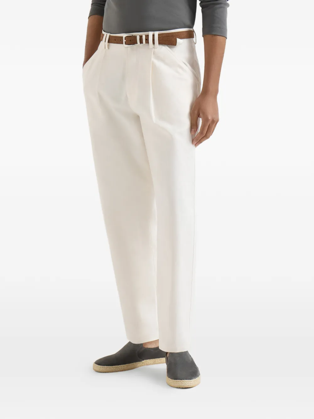 Brunello Cucinelli Katoenen en linnen canvas broek met plooi Beige