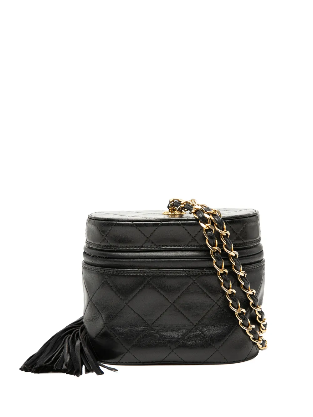 CHANEL Pre-Owned 1989-1991 Quilted Lambskin Tassel Vanity Case with Chain crossbody bag - Nero