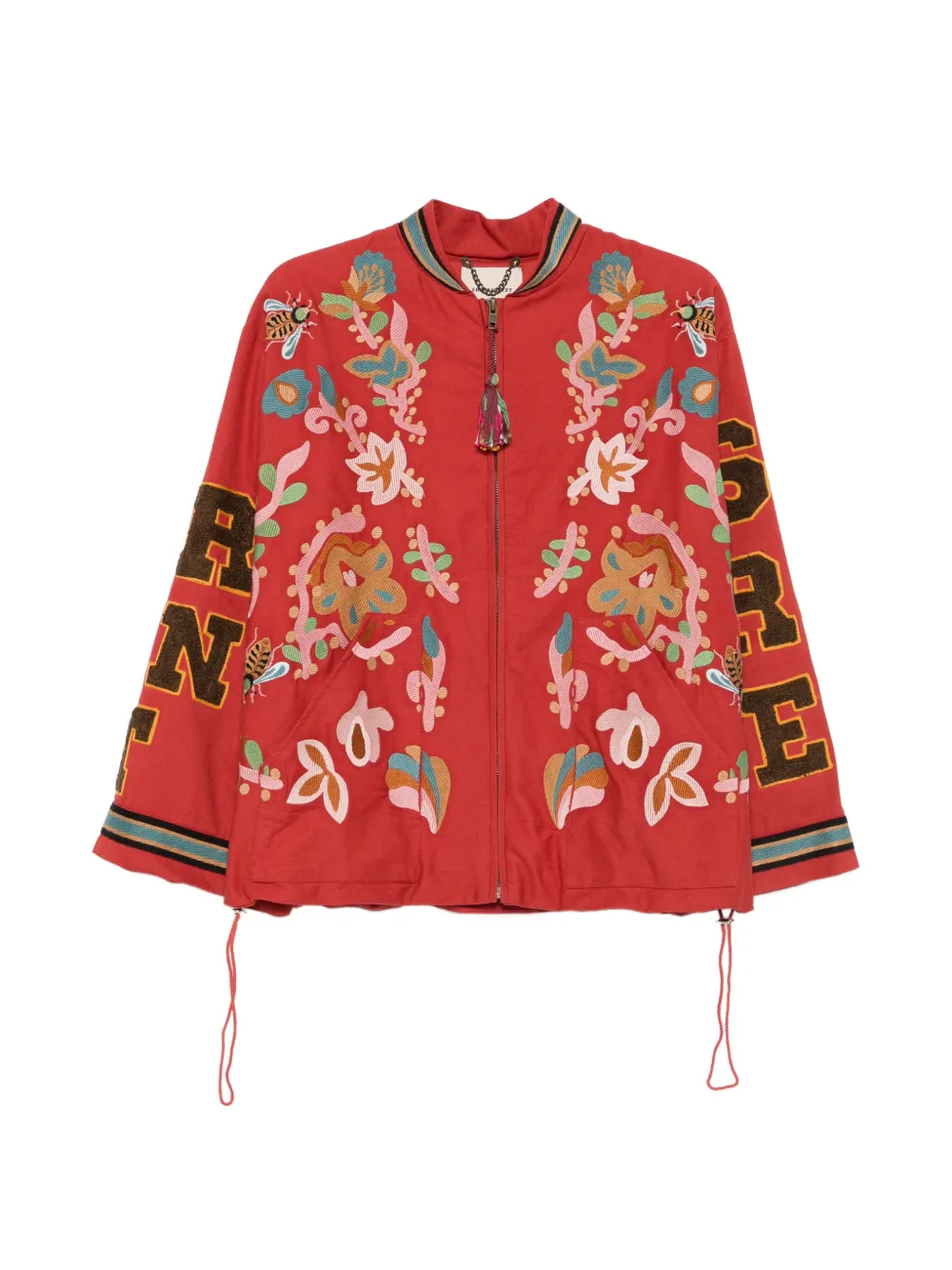 FRONT STREET 8 floweer-embroidered zip-up jacket - Rosso