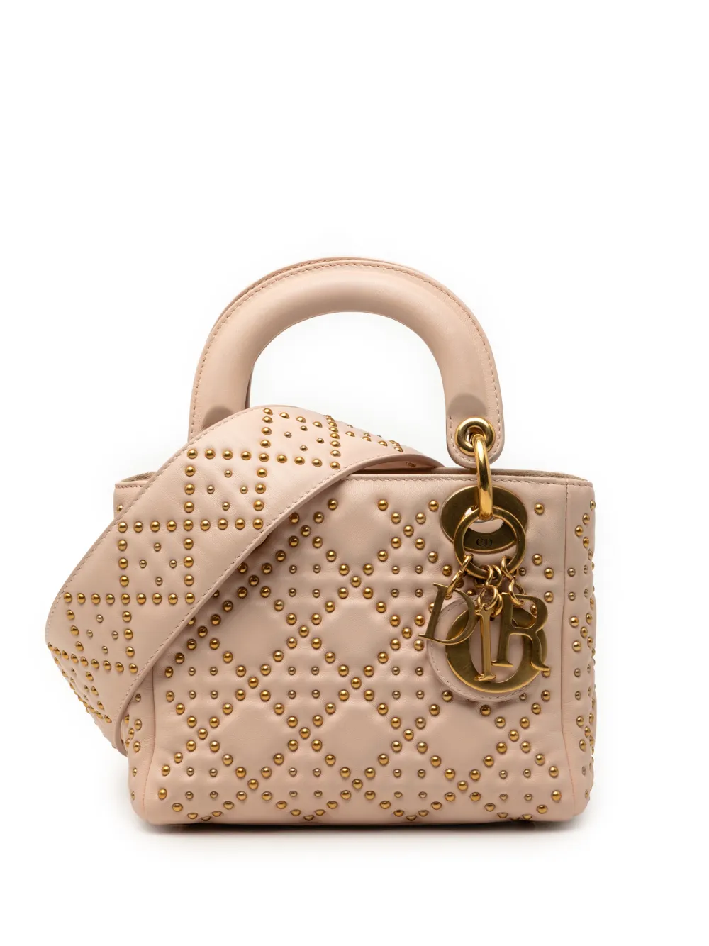 Christian Dior Pre-Owned 2017 Mini Lambskin Cannage Studded Supple Lady Dior satchel - Marrone