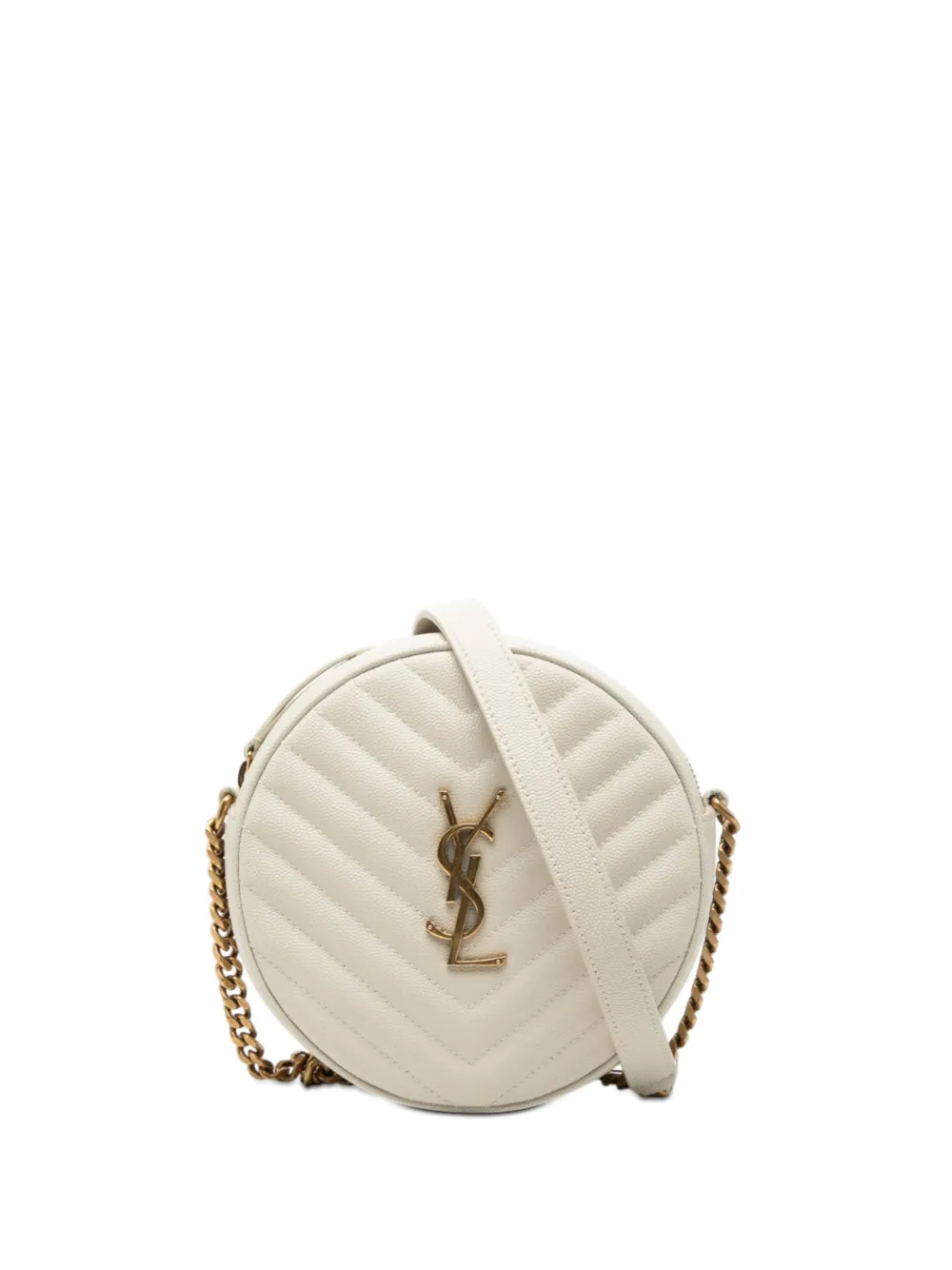 Saint Laurent Pre-Owned 2019 Grain De Poudre Chevron Round Vinyle Camera Bag crossbody bag - Bianco