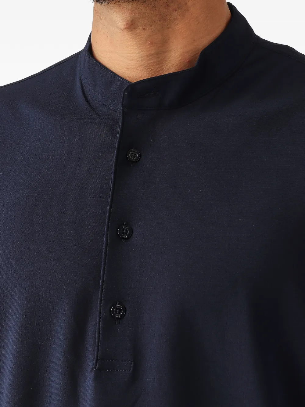 Herno Button-up T-shirt met bandkraag Blauw