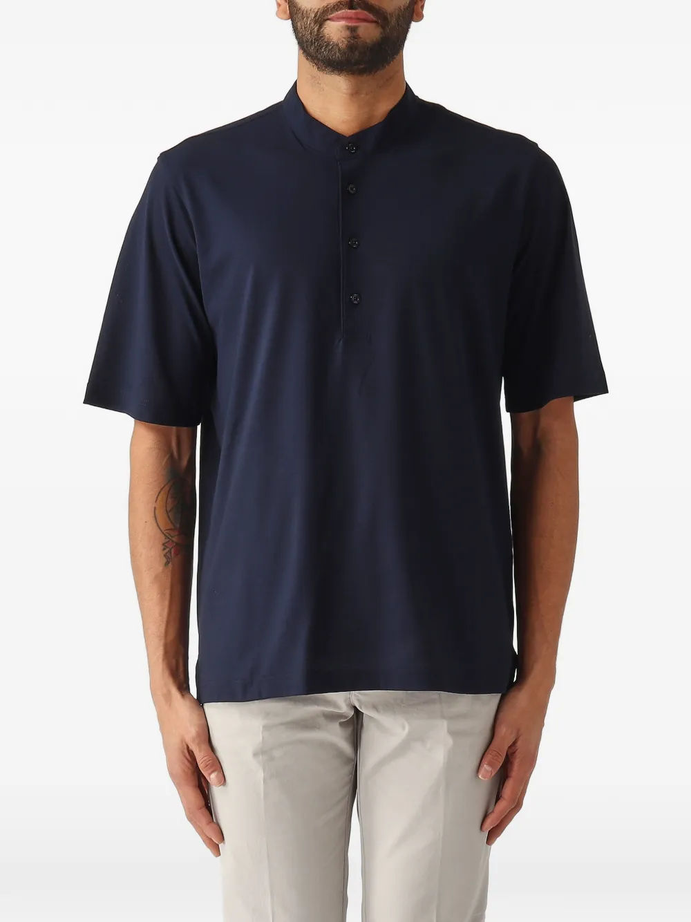 Herno band-collar button-up t-shirt - Blu
