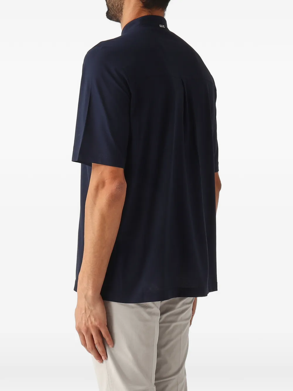 Herno Button-up T-shirt met bandkraag Blauw