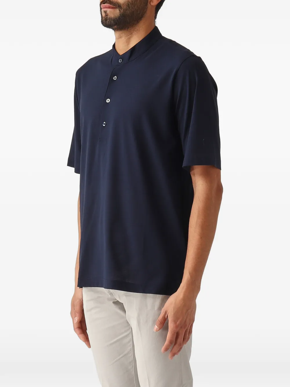 Herno Button-up T-shirt met bandkraag Blauw