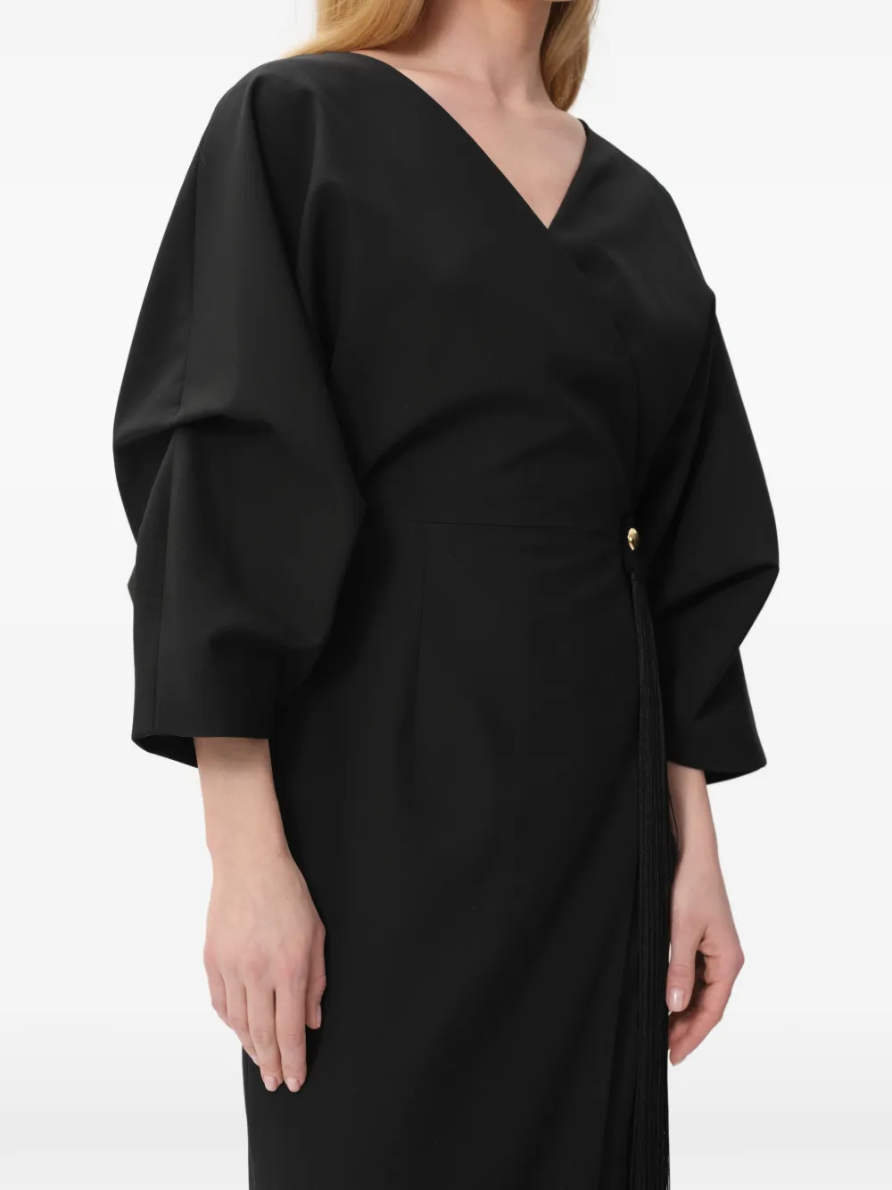 CONCEPTO Harbor fringe V-neck midi dress - Black