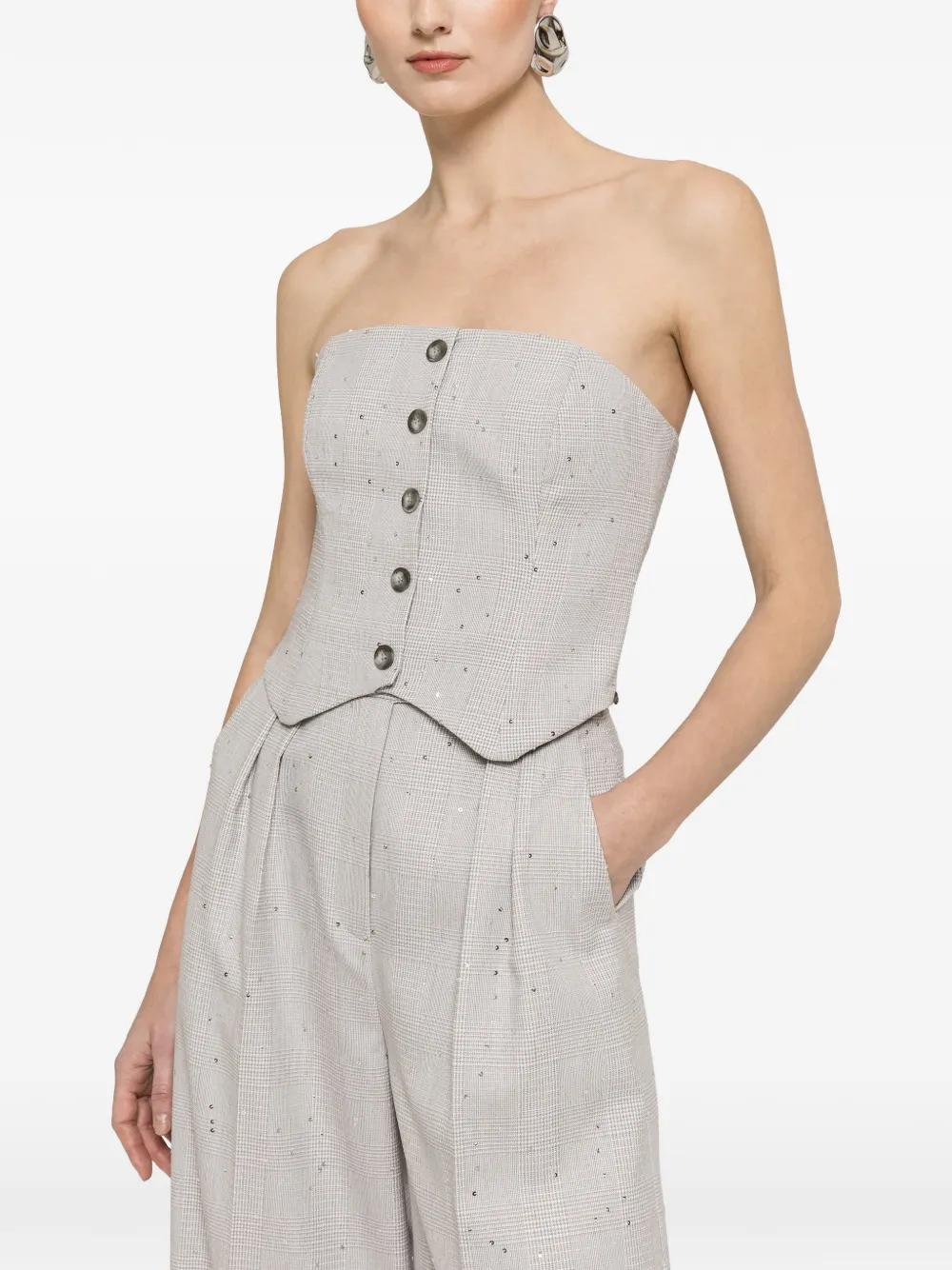 NISSA sequin-detail corset top - Grigio