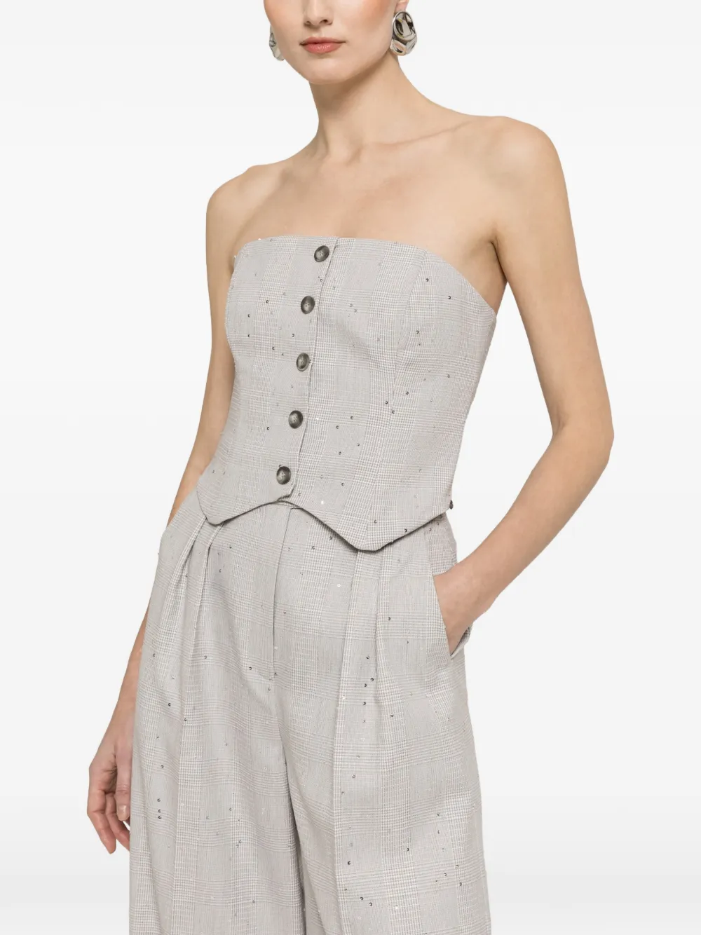 NISSA sequin-detail corset top - Grigio