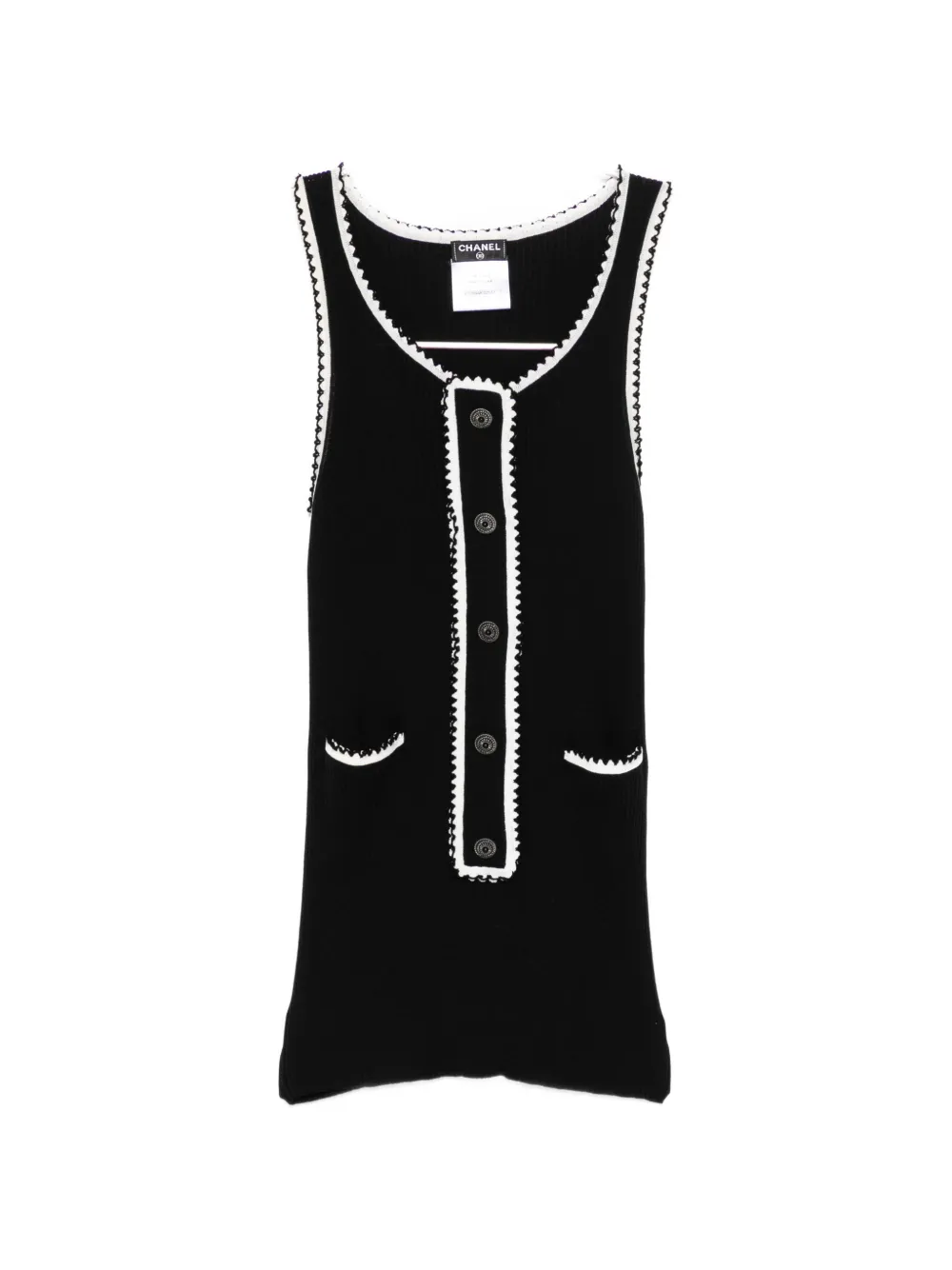 CHANEL Pre-Owned ribbed-knit contrast-trim tank top - Nero