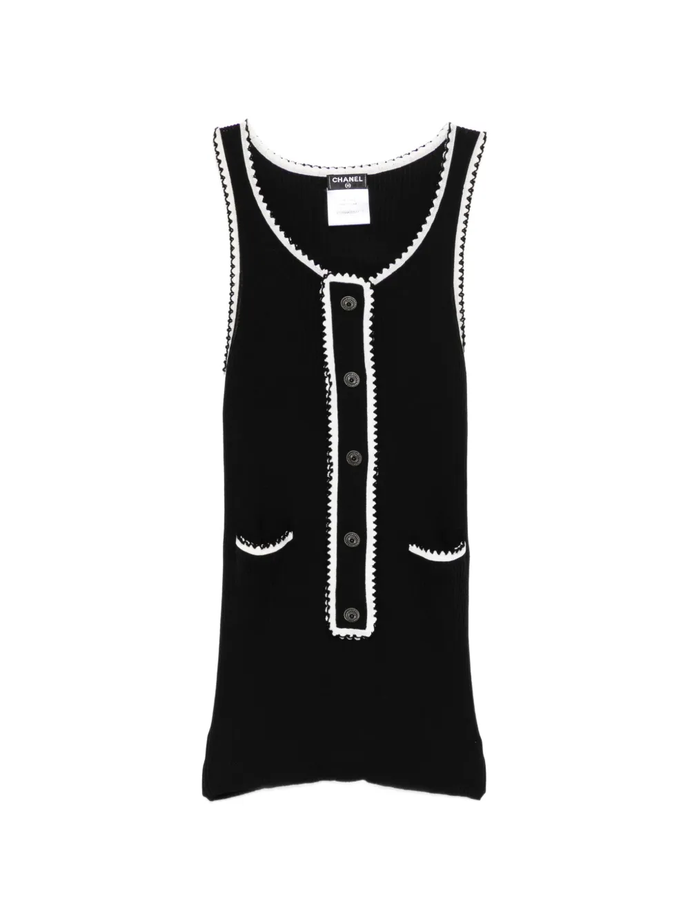 CHANEL Pre-Owned ribbed-knit contrast-trim tank top - Schwarz