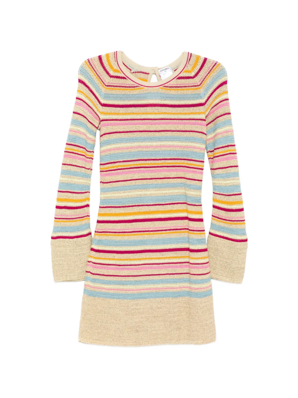 CHANEL Pre-Owned 2011 striped crochet-knit dress - Nude