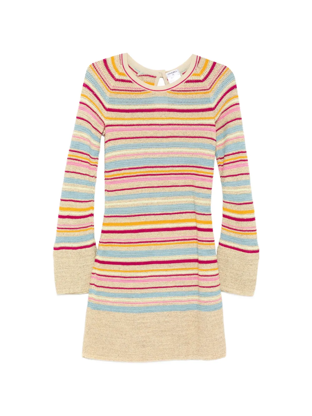 CHANEL Pre-Owned 2011 striped crochet-knit dress - Nude