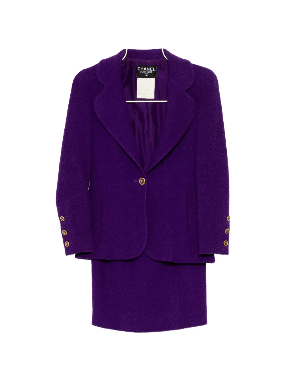 Pre-owned Chanel Single-breasted Tweed Suit Set In Purple