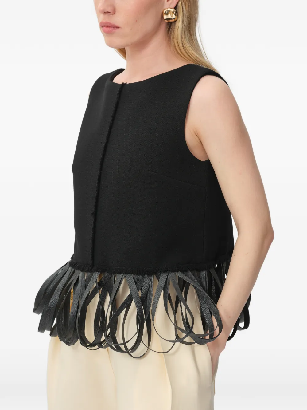  Concepto Blusa Raw Sin Mangas - Negro 