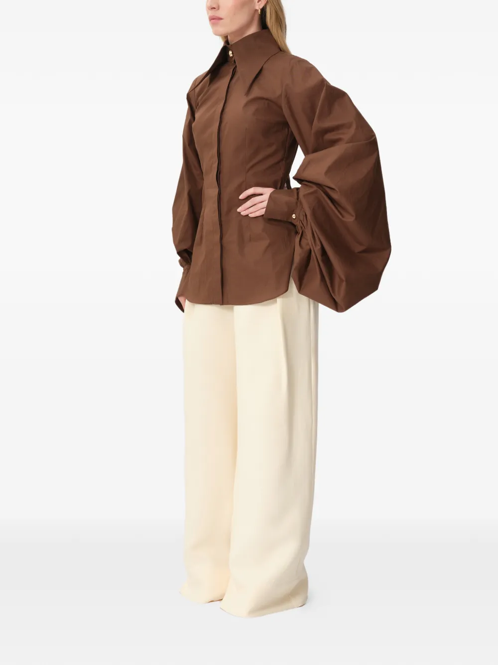  Concepto Camicia Oasis Con Maniche Bishop - Marrone 