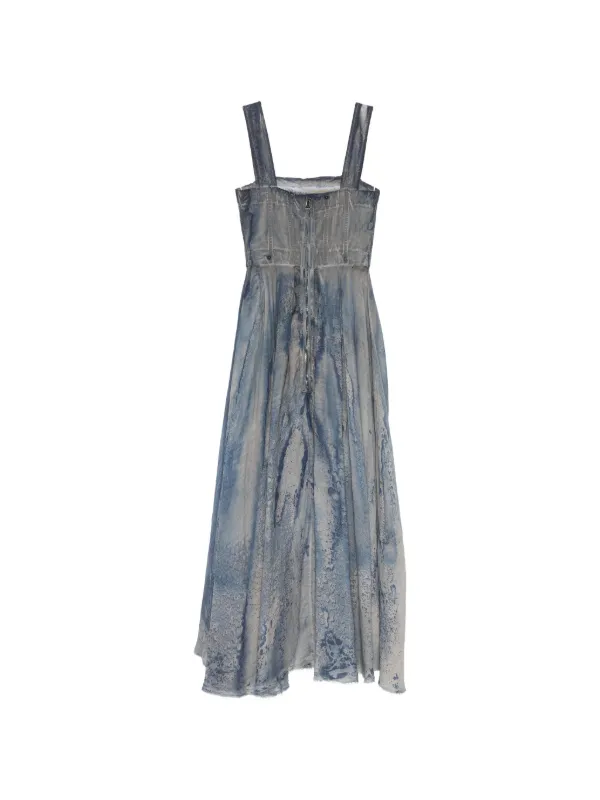 tie dye pleated dress Green Tie Dye Print One Shoulder Cut Out Pleated Midi Dress 8
