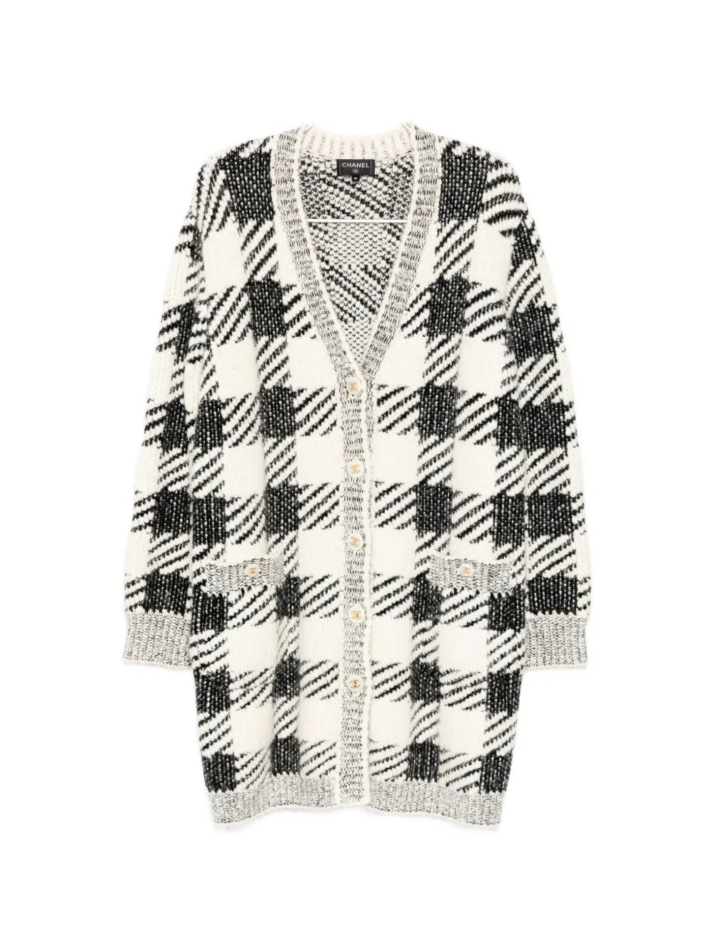 CHANEL Pre-Owned houndstooth-pattern cardigan - Toni neutri