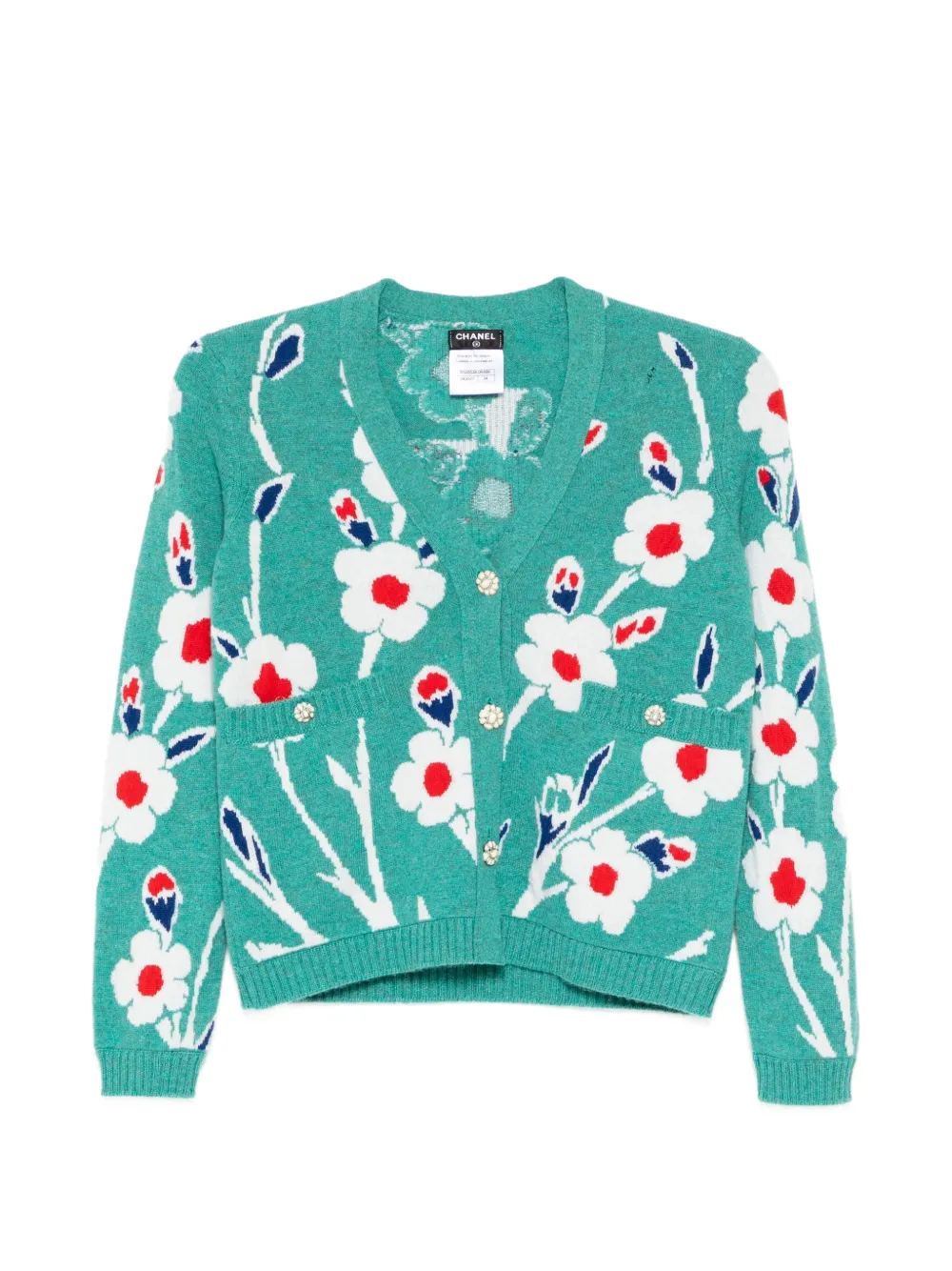 CHANEL Pre-Owned 2015 floral-intarsia cardigan - Blau