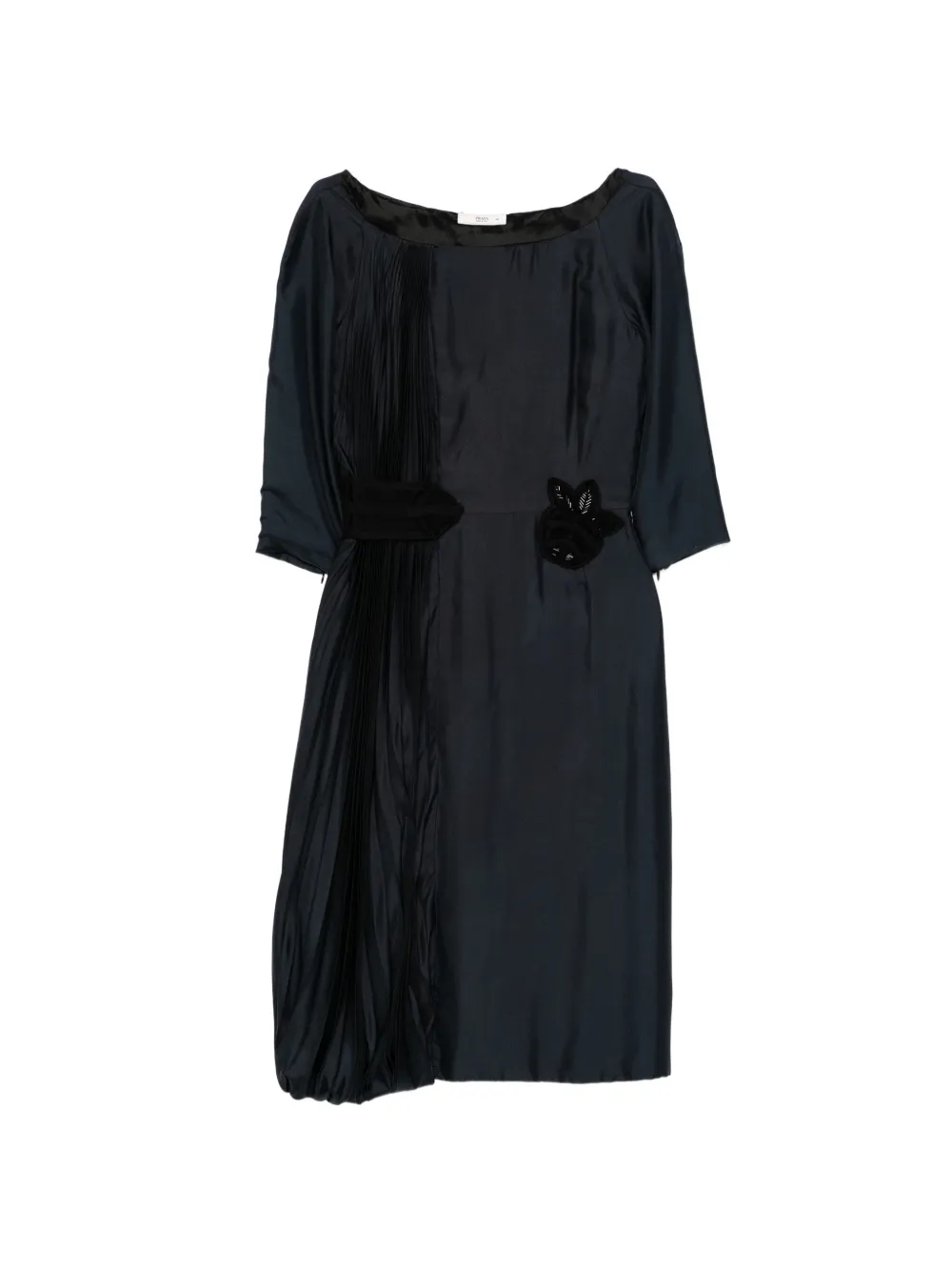 Prada Pre-Owned pleated floral-appliqué dress - Grey