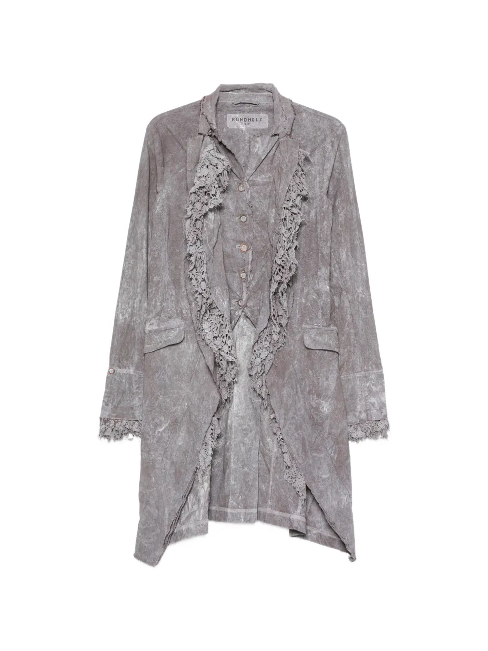 Rundholz lace-trimmed acid-wash coat - Grigio