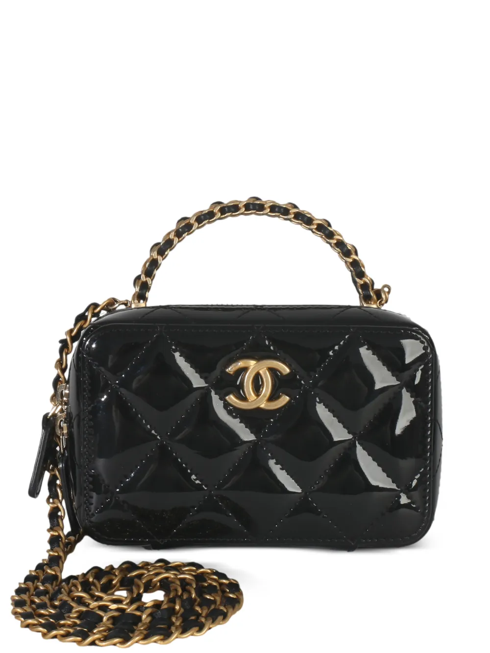 CHANEL Pre-Owned 2021-2025 mini quilted patent-leather tote bag - Nero
