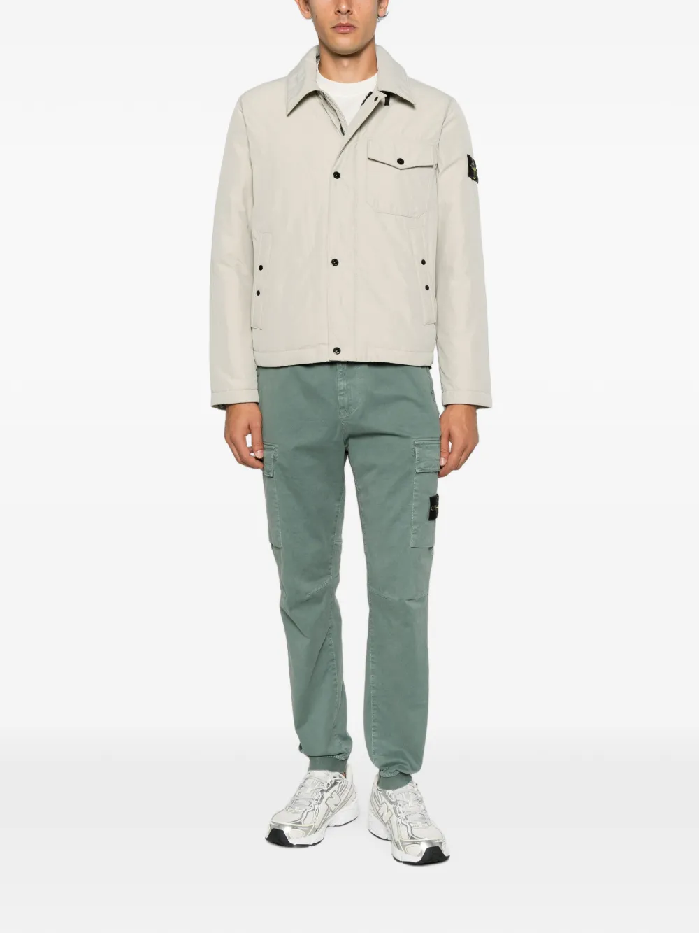 Stone Island logo-patch button-up jacket Beige