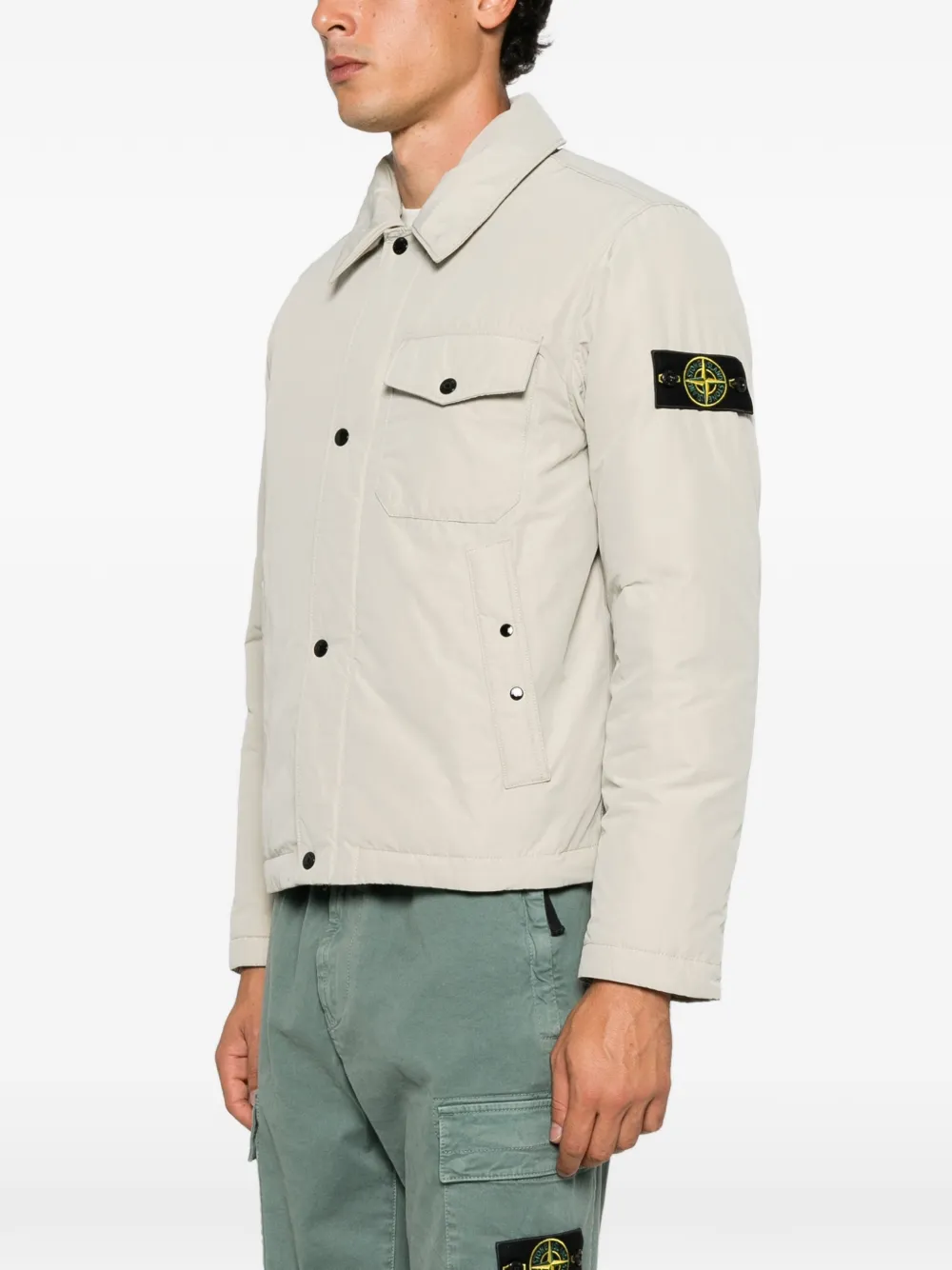 Stone Island logo-patch button-up jacket Beige