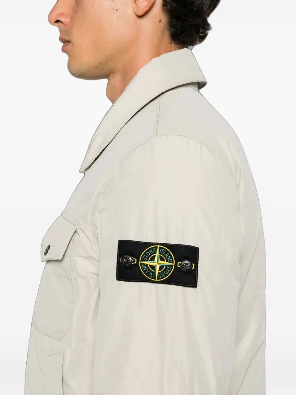 Stone Island logo-patch button-up jacket Beige
