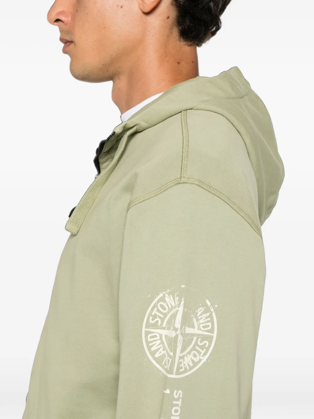 Stone Island Hoodie met logoprint en rits Groen