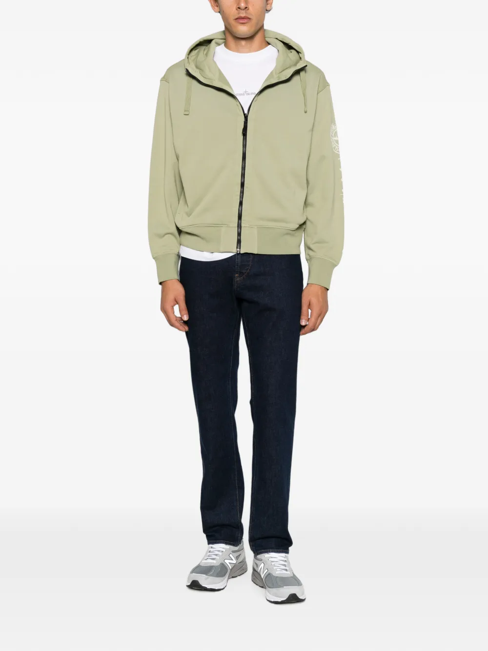 Stone Island logo-print zip-up hoodie - Verde