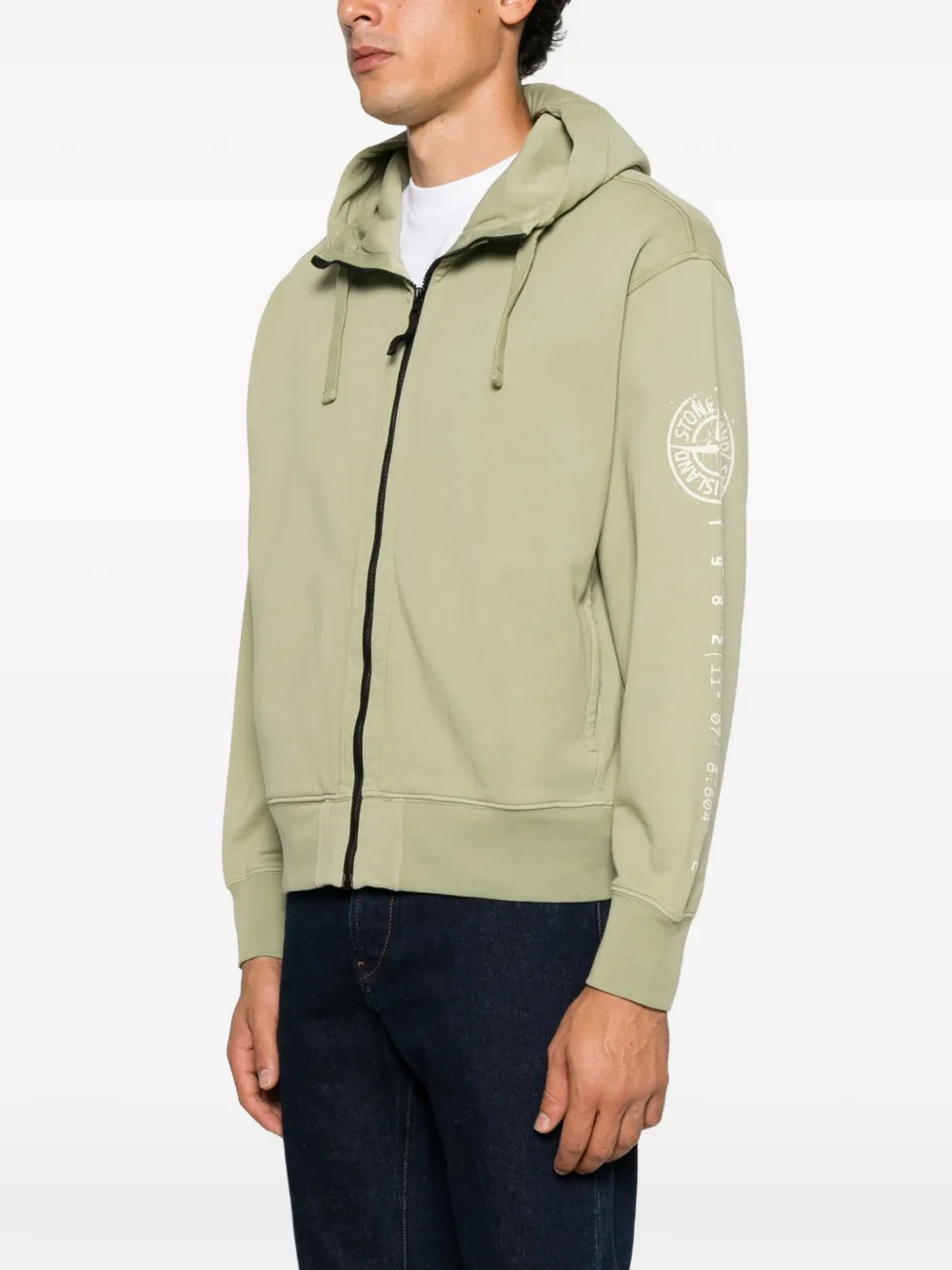 Stone Island Hoodie met logoprint en rits Groen