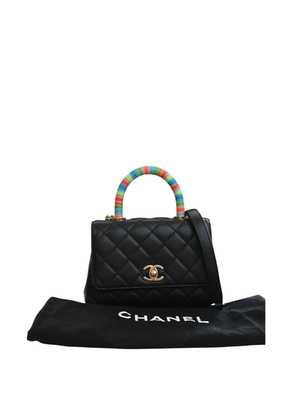  Chanel Pre-owned Borsa A Tracolla Extra Mini Coco In Pelle Di Agnello Trapuntata Con Manico Multicolore 2021 - Nero 