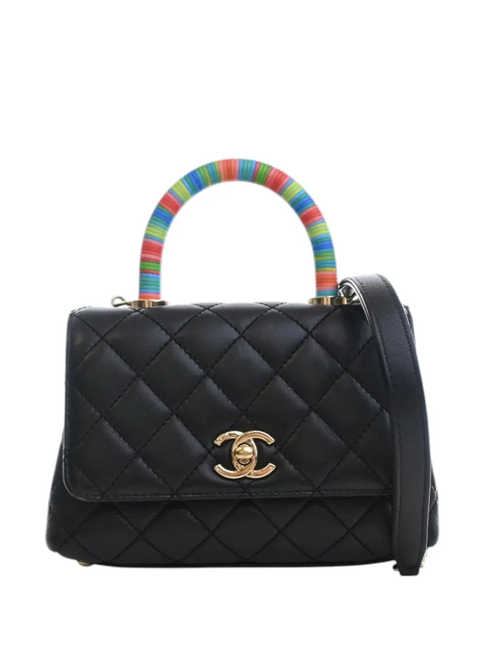 CHANEL Pre-Owned 2021 Extra Mini Quilted Lambskin Rainbow Coco Top Handle Bag satchel - Nero