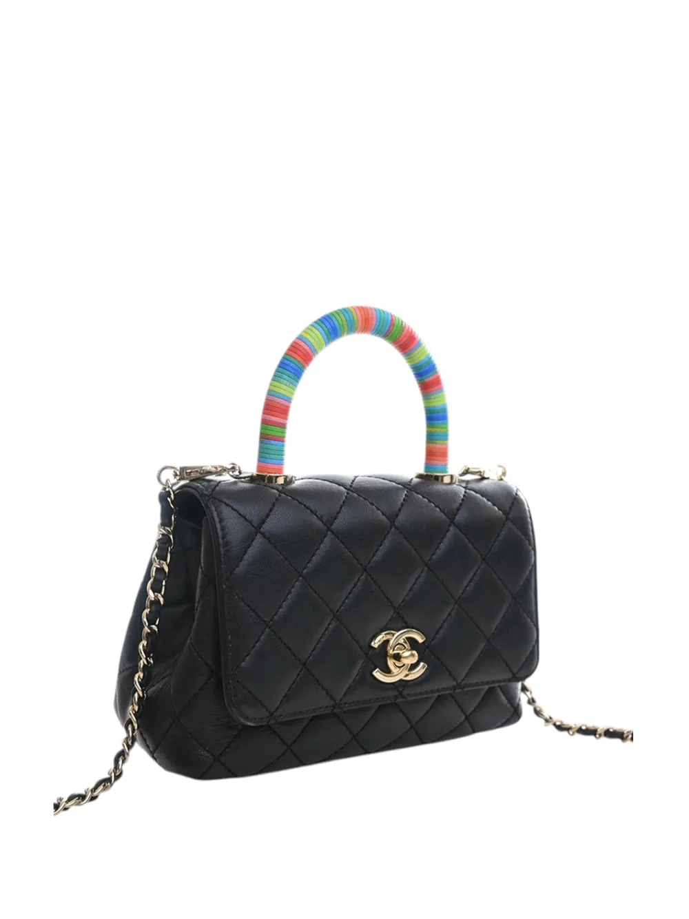  Chanel Pre-owned Borsa A Tracolla Extra Mini Coco In Pelle Di Agnello Trapuntata Con Manico Multicolore 2021 - Nero 