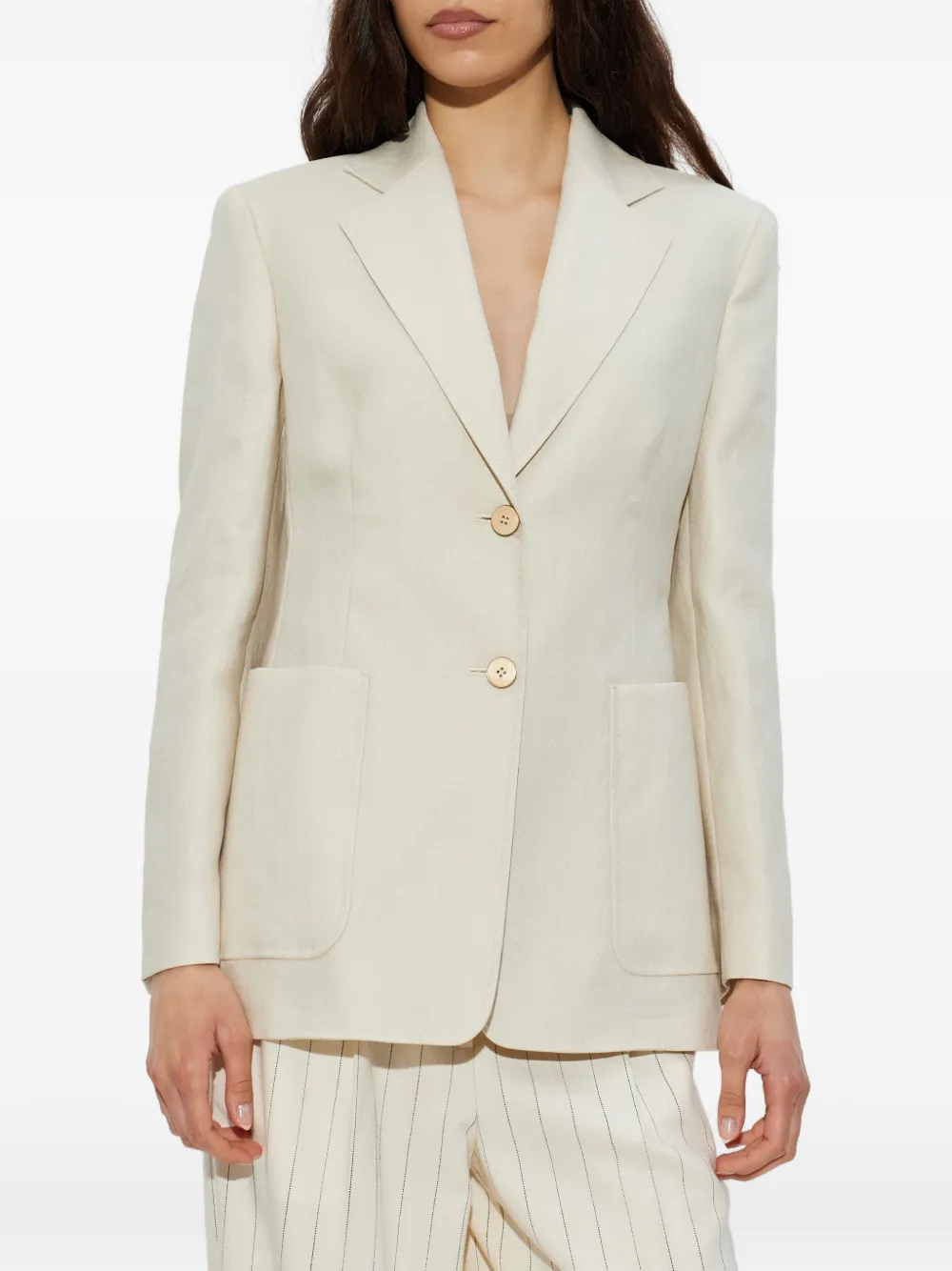 Max Mara Linnen blazer met enkele rij knopen Beige