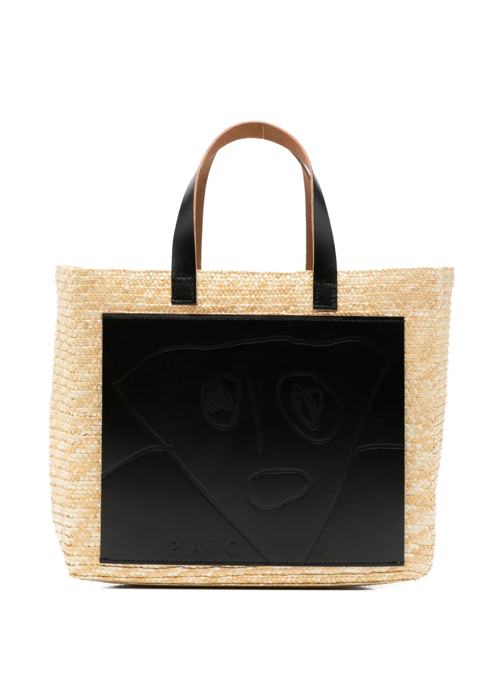 Plan C small Florentine logo-patch straw tote bag - Toni neutri